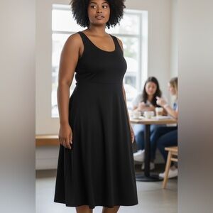 Vintage Black Midi Dress Made in USA Size 16 Minimalist Textured Business Casual